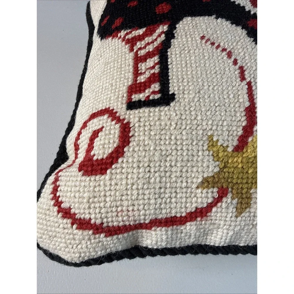 Stephanie Stouffer Needlepoint Christmas Shoe with Bow Pillow  11 X 11 Inches